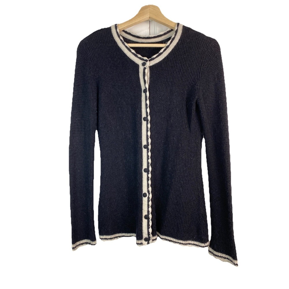 Moda International Womens M Black Silk Cashmere Blend Button Up Cardigan Sweater